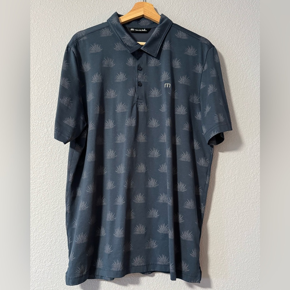 TravisMathew "At The Buffet" Agave Print Golf Polo - Men’s XL - Navy Blue